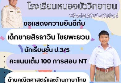 ขอแสดงความชื่นชมยินดีกับนักเรียน ที่สอบ NT ได้  100 คะแนนเต็ม  ทั้ง 2 ด้าน ด้านคณิตศาสตร์และด้านภาษาไทย