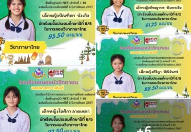 ขอแสดงความยินดีกับนักเรียน ที่มีผลการทดสอบทางการศึกษาระดับชาติขั้นพื้นฐาน(O-NET)  ลำดับที่ 1-10 วิชาภาษาไทย
